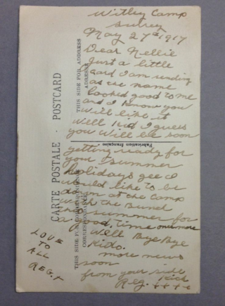 Nellie WWI silk postcard blue diagonal overlay backside