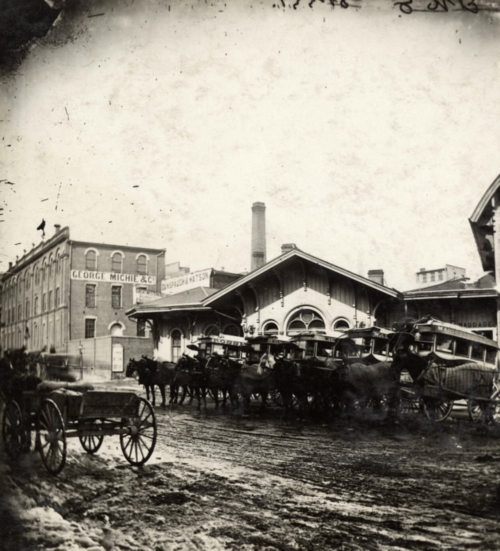 Great Western Railway Station; Freight Offices Yonge Street, east side, north of Esplanade East in 1873 from the TPL Digital Archive