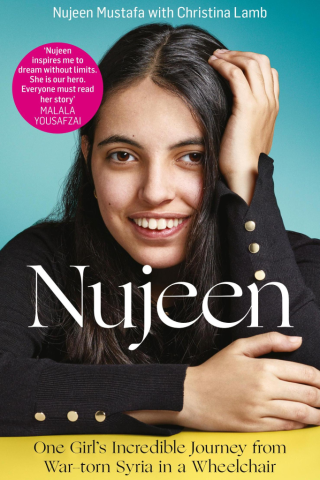 Book cover for Nujeen by Nujeen Mustafa shows a young woman looking at the viewer and smiling Book cover for Nujeen by Nujeen Mustafa shows a young woman looking at the viewer and smiling