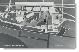 Map of Canadian National Exhibition grounds shows new exhibition hall proposed by George C. Hendrie, named president today at a CNE Association meeting which press attended for the first time. 1968