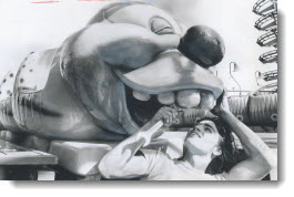 This dopey but cheerful-looking creature, getting a final check-up from 17-year-old Joe Corbone, is part of a new ride at this year's Canadian National Exhibition, which opens tomorrow