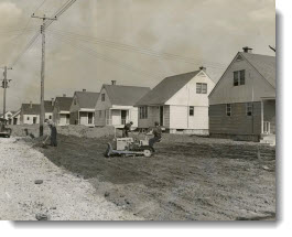 All houses have upstairs with two bedrooms, ground floor with living-room, kitchen-dinette and bedroom and a full-sized cellar, Belleville, Ontario, 1949