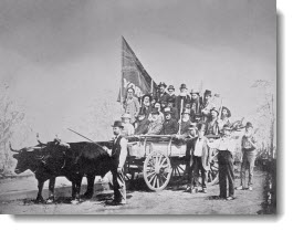 York Pioneers, on way to Exhibition to erect Scadding cabin