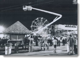 This cable car, where pleasure-seekers at the CNE can get a bird's-eye view of all the fun of Canada's largest exhibition became a prison last night when 39 visitors were trapped for several hours after a jammed cable stalled 15 cars and left them swaying 100 feet up. 1973