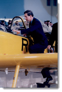 Charles, Prince of Wales, at the Canadian Warplane Heritage Museum, 1996