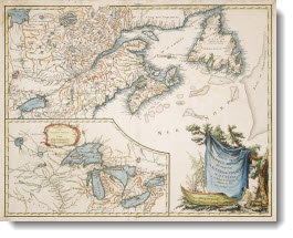 Partie de l'Amerique Septentrionale qui comprend la Nouvelle France ou le Canada, par le Sr. Robert de Vaugondy Geog? Ordinaire du Roy. Avec privilege 1755