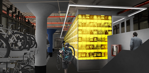 Rendering of bicycle station, courtesy Office for Architectural Praxis, 2017