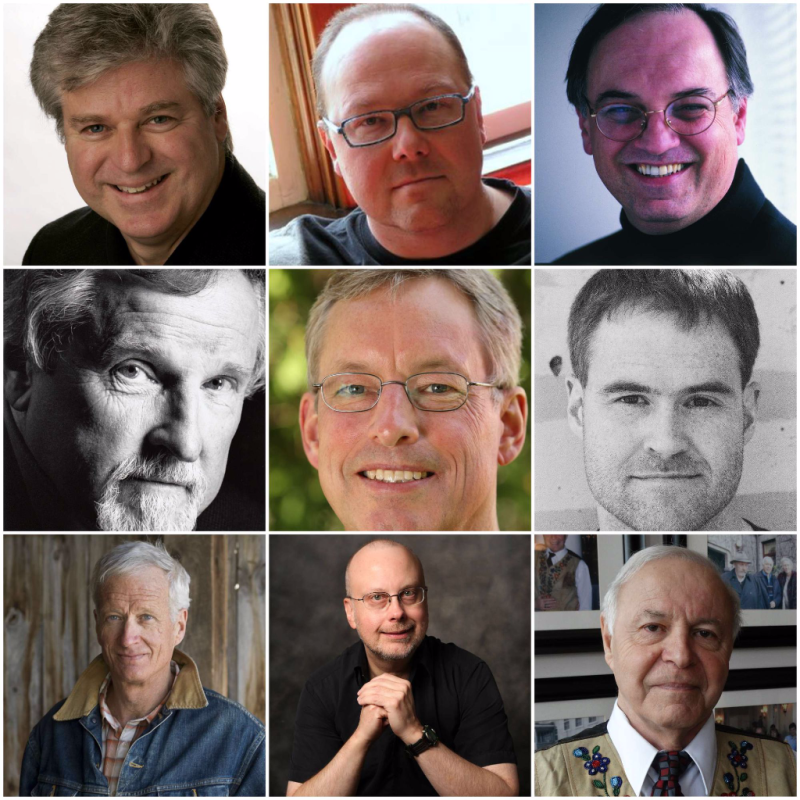 Eh List author head shots: Linwood Barclay, Edward Riche, Joseph Kertes, Richard B. Wright, John Boyko, Craig Davidson, Peter Behrens, Robert J. Sawyer, Senator Nick B. Sibbeston