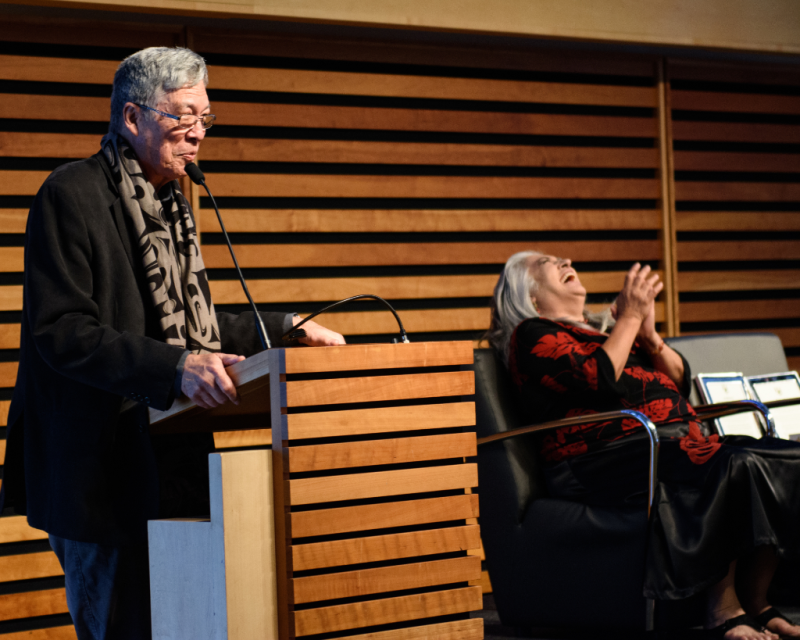 Thomas King and Lee Maracle on stage at the Appel Salon Thomas King and Lee Maracle on stage at the Appel Salon