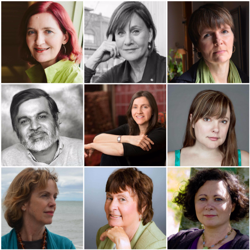 Left to right, top to bottom: Emma Donnoghue, Denise Donlon, Cordelia Strube, M. G. Vassanji, Kate Taylor, Zoe Whittall, Jane Urquhart, Maureen Jennings and Ami McKay