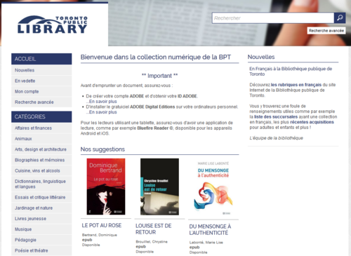 La page d'accueil de MaBiblioNumérique La page d'accueil de MaBiblioNumérique