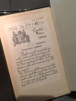 Toronto Public Library bookplate from 1921