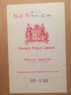 Toronto Public Library bookplate from 1927