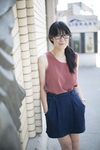 Christina Wong in front of Lillian H. Smith Branch