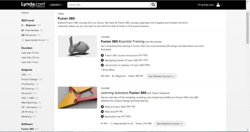 Fusion 360 courses on Lynda