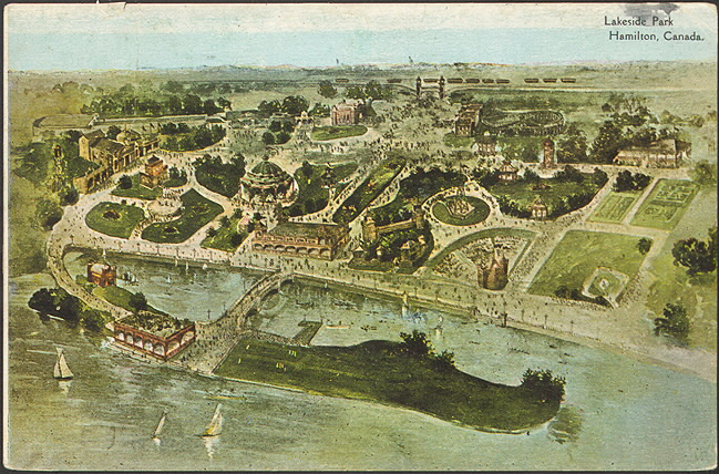 Illustrated postcard of an aerial view of Hamilton