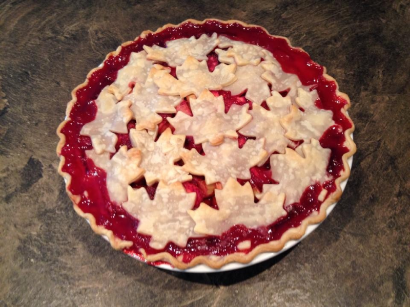 Strawberry Rhubarb Pie with Maple Leaf Crust