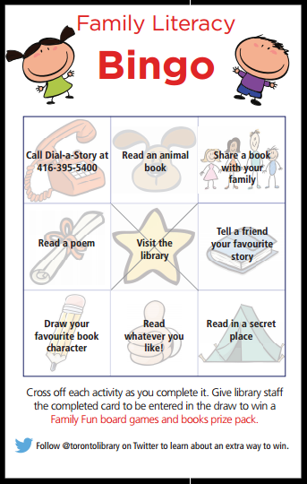 Family literacy bingo card