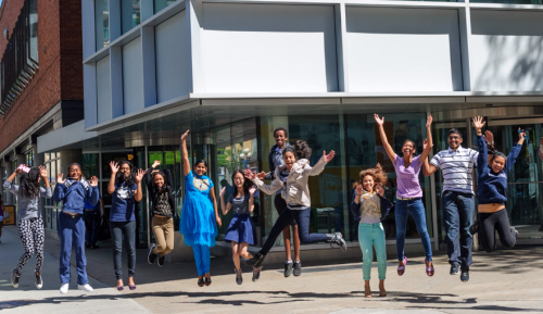 Teens outside the Toronto Reference Library