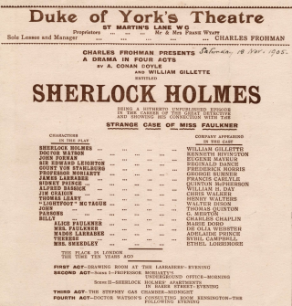 Programme for Sherlock Holmes, London: Duke of York's Theatre, 1905