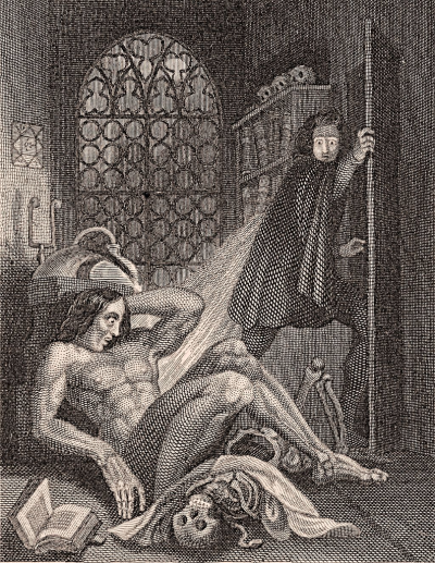 Victor Frankenstein becoming disgusted at his creation.