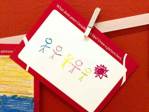 Crayon stick figures side by side with the sun overhead Crayon stick figures side by side with the sun overhead