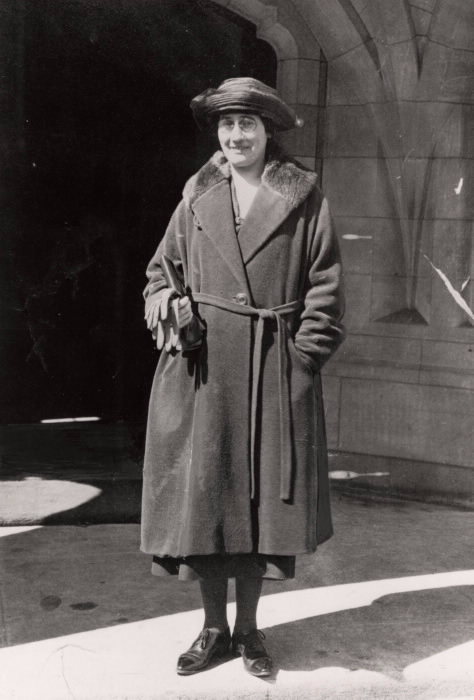 Portrait of Agnes MacPhail in old-fashioned hat and coat