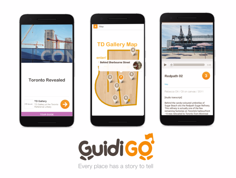 Three screenshots of the GuidiGo App with the Guidio logo underneath