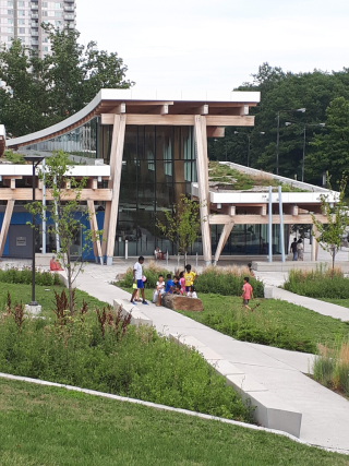 Children playing outside Scarborough Civic Centre Branch. Photo Credit Janelle Richards