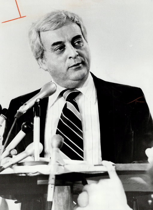 George Hislop speaking at a press conference in Toronto