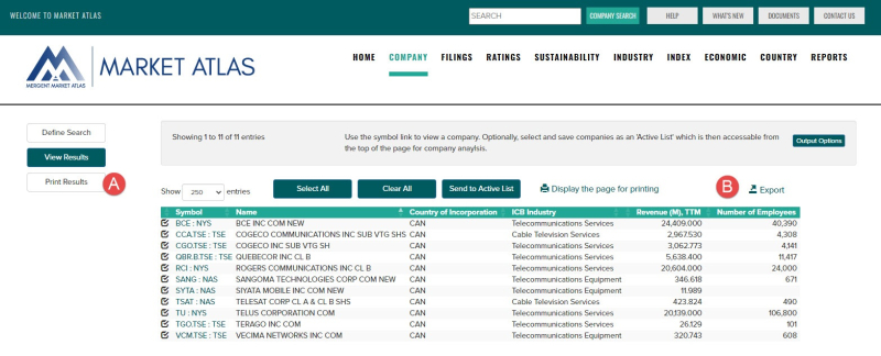 results for search by company characteristic