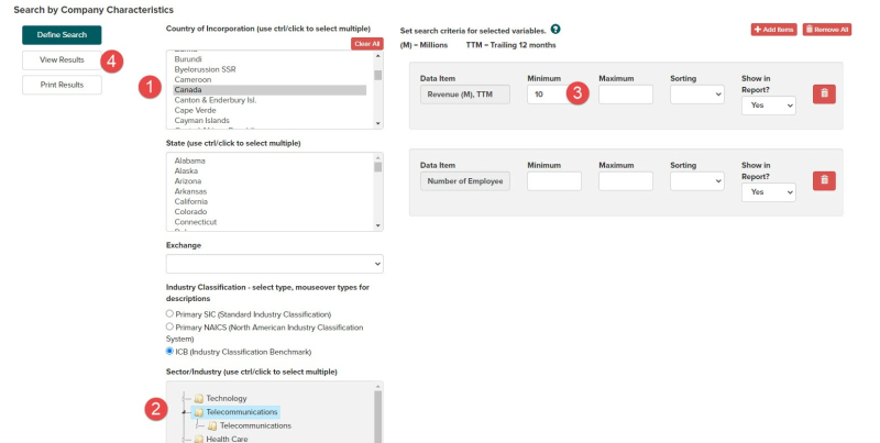 Search by company charastics